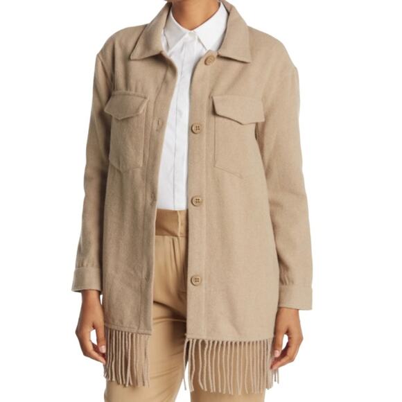 Laundry by Shelli Segal Womens M Fringe Shaket in Silver Mink Tan NEW - Picture 1 of 12